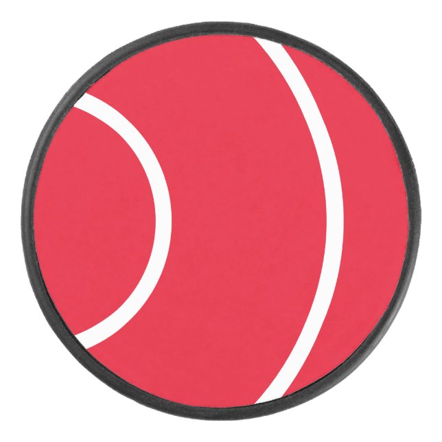 Fun Cool Sporty Bold Red White Concentric Waves Hockey Puck (Front)