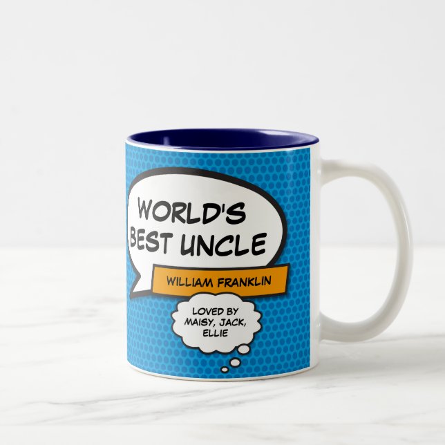 Fun Cool Uncle Modern Comic Typographic Blue Two-Tone Coffee Mug (Right)