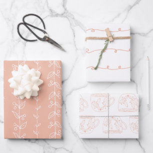 Fun Coral Color Festive Patterned Wrapping Paper