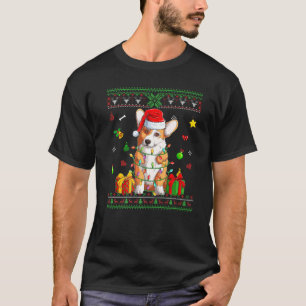 Fun Corgi Dog Santa Hat Light Ugly Christmas Puppy T-Shirt