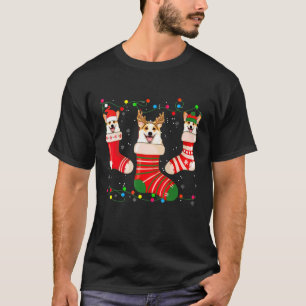 Fun Corgi Stocking Christmas Light Socks Xmas T-Shirt