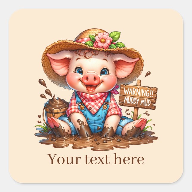 Fun Country pig lovers add text  Square Sticker (Front)