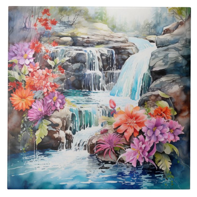 Fun Country waterfall scene  Tile (Front)