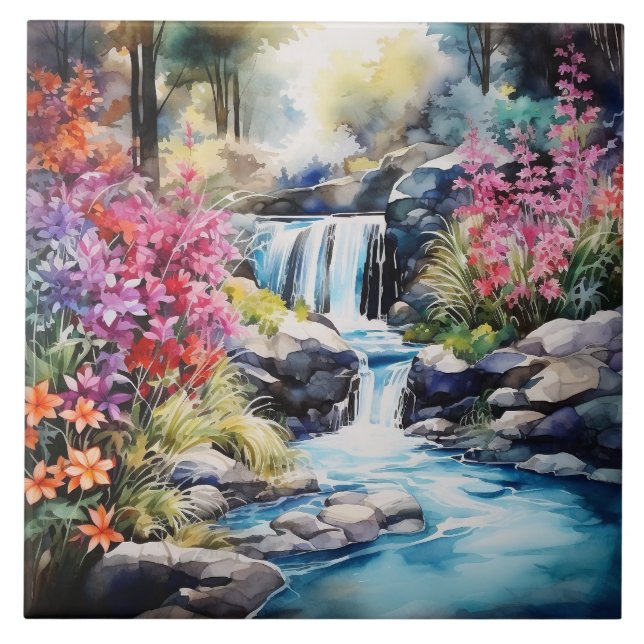 Fun Country waterfall scene Tile (Front)