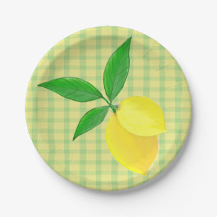 Fun Country Yellow Green Check Lemon  Paper Plate