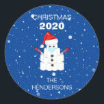 Fun Covid 2020 Toilet Roll Snowman Christmas Classic Round Sticker<br><div class="desc">2020 has been quite a year! This will be a christmas like no other, spread some laughter with a fun corona virus christmas round sticker. Featuring the text 'Christmas, 2020'and the family name. A cute snowman made out of a tower of toilet rolls, wearing a face mask, a santa hat,...</div>