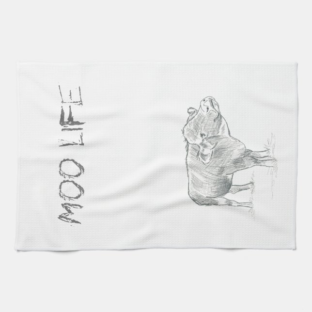 Fun Cow Black And White Drawing | Moo Life Kitchen Towel (Horizontal)