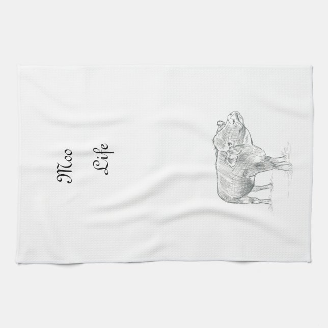 Fun Cow Black and White Drawing |Moo Life Kitchen Towel (Horizontal)