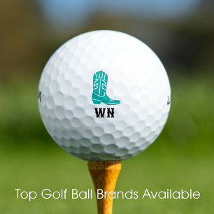 Fun Cowboy Boot Custom Monogrammed Turquoise Golf Balls