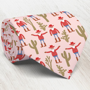 Fun Cowboy Santa Claus Western Christmas Pink Tie
