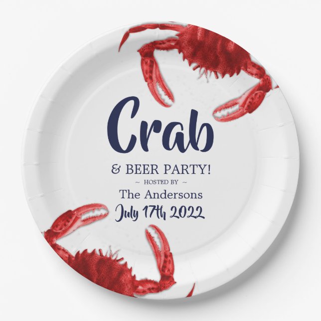 Fun Crab Boil White Summer Party Custom Paper Plate (Front)