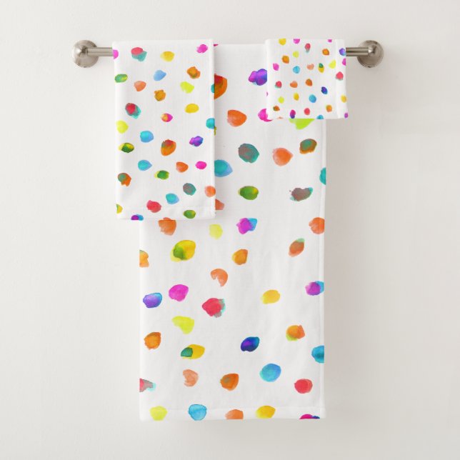 Fun crazy colourful polka dots cheerful bath towel set (Insitu)