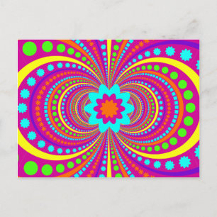 Fun Crazy Pattern Hot Pink Orange Teal Postcard