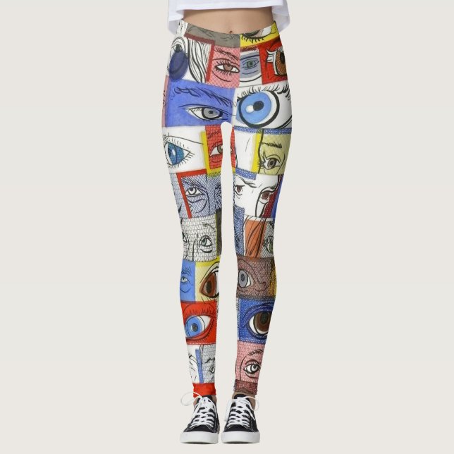 Fun Crazy Wild and Unique Eyeballs Drawings Leggings (Front)