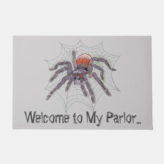 Fun Creepy Giant Spider Halloween Welcome Doormat (Front)