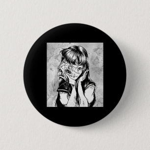 Fun Creepy Horror Manga Anime Woman Eyes Halloween 2 Inch Round Button