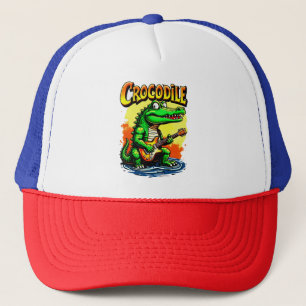Fun Crocodile T-Shirt: Guitar-Playing Graphic Trucker Hat