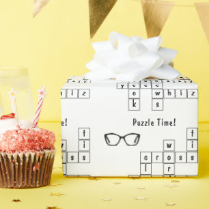 Fun Crossword Puzzle, Eyeglasses  Black and White  Wrapping Paper