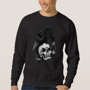 FUN CROW AND SKELETON  CROW EATING EYE FROM A SKEL SWEATSHIRT