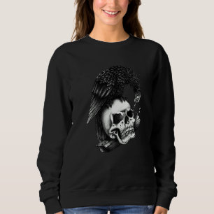FUN CROW AND SKELETON  CROW EATING EYE FROM A SKEL SWEATSHIRT