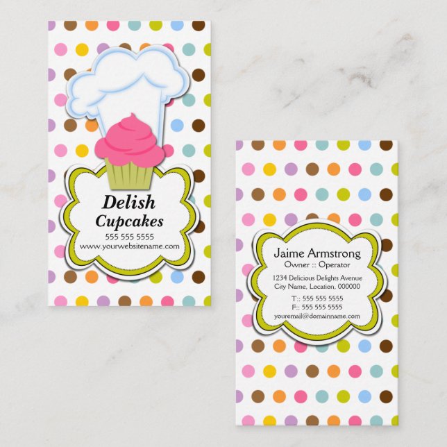 Fun Cupcake & Baker's Hat Business Card (Front/Back)