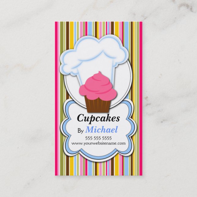 Fun Cupcake & Baker's Hat Business Cards (Front)