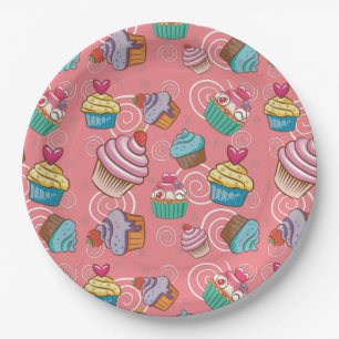 Fun Cupcake Design Round Paper Plate