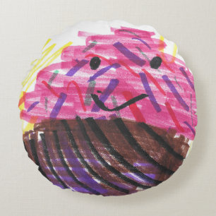 Fun Cupcake & Rainbow Round Pillow