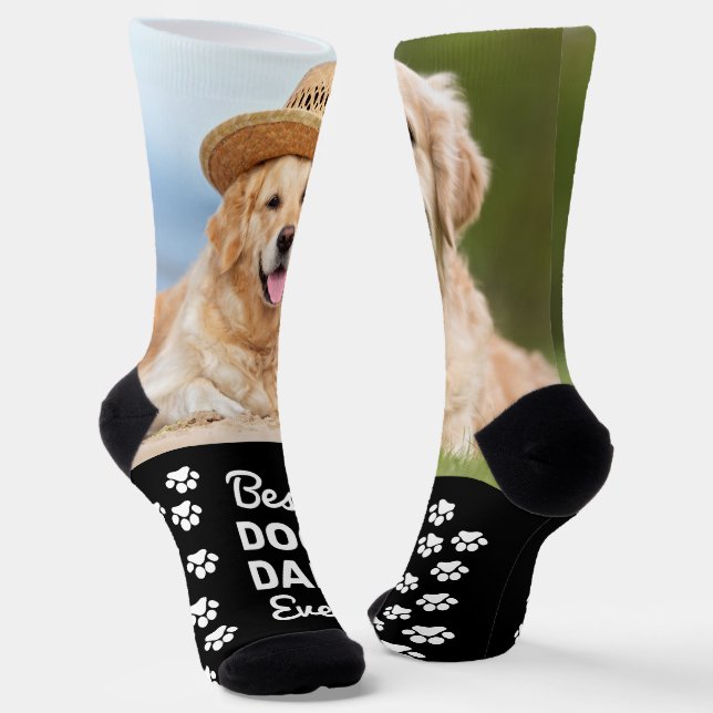 Fun Custom Best DOG DAD Personalized 2 Pet Photo  Socks (Angled)