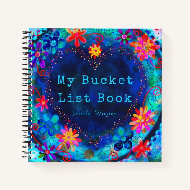 Fun Custom Blue Heart My Bucket List Book (Front)