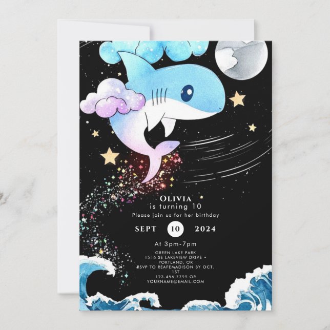 Fun Custom Boho Shark Birthday Invitation (Front)
