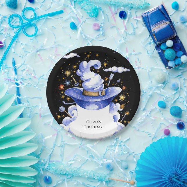 Fun Custom Broom Wizard Birthday Paper Plate (Party)
