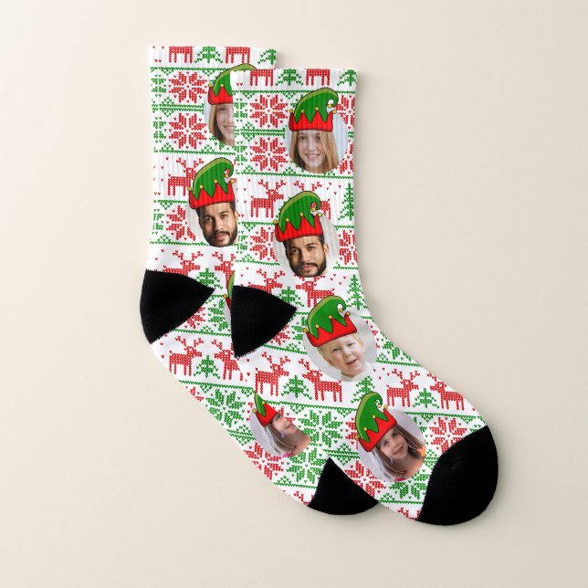 fun custom Christmas elf hat photo in hole Socks (Pair)