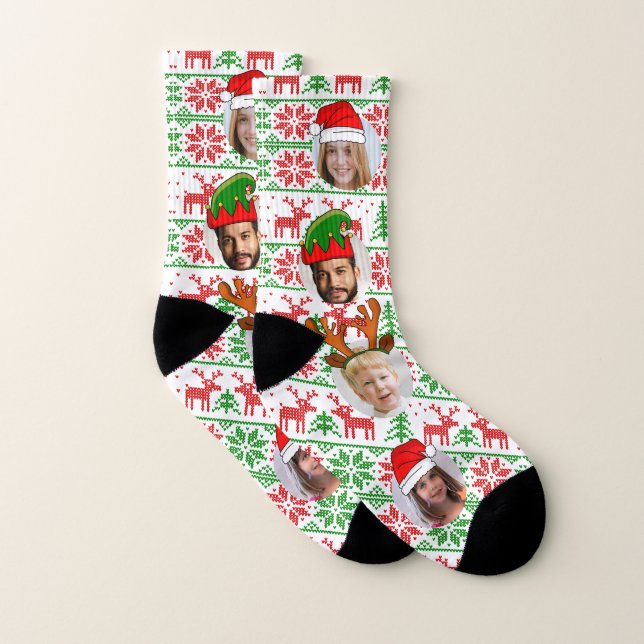 fun custom Christmas hats photo in hole Socks (Pair)