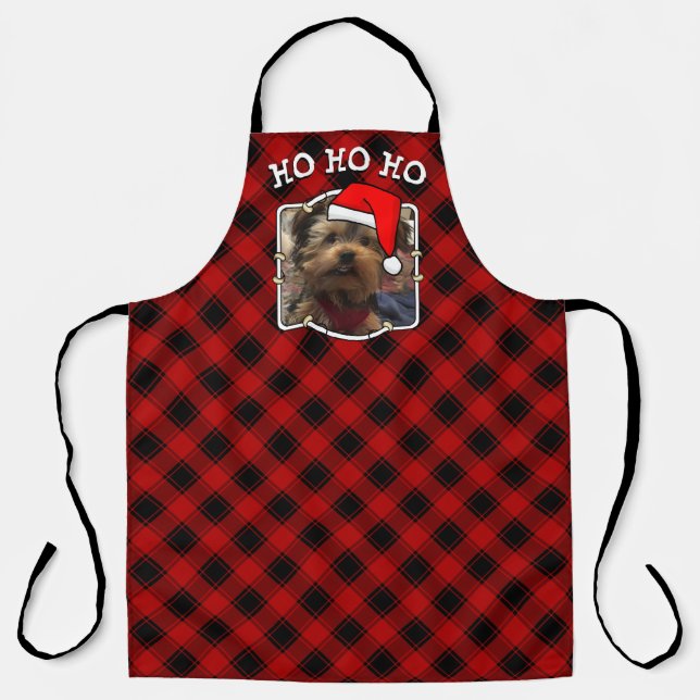 Fun Custom Christmas Red & Black Plaid Photo Frame Apron (Front)