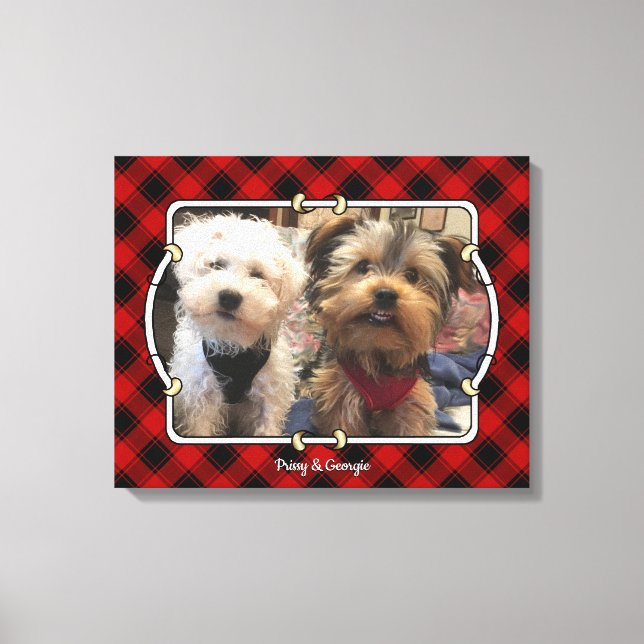 Fun Custom Christmas Red & Black Plaid Photo Frame Canvas Print (Front)