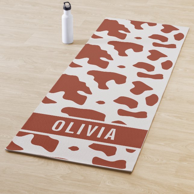 Fun Custom Name Ayrshire Cow Animal Print Pattern Yoga Mat (In Situ)