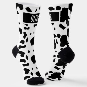 Fun Custom Name Holstein Cow Animal Print Pattern Socks