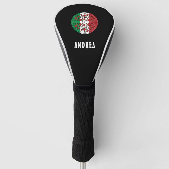 Fun Custom Name Italy Italian Flag Pepperoni Pizza Golf Head Cover (Front)