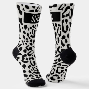Fun Custom Name Snow Leopard Animal Print Pattern Socks