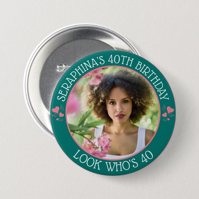 Fun Custom Photo 40th Birthday Party Favour 3 Inch Round Button (Front & Back)