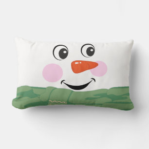 Fun Custom Snowman with Green Scarf Lumbar Pillow