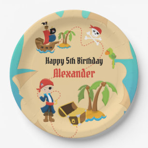 Fun Custom Treasure Map Boy Pirate Birthday Party Paper Plate