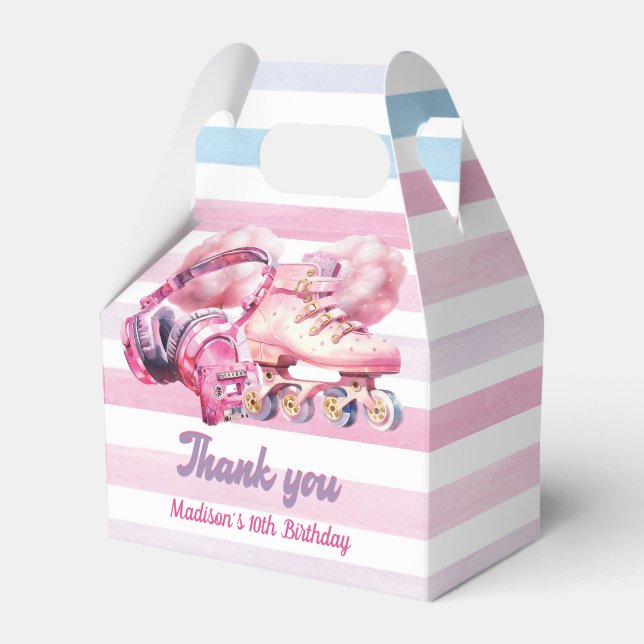 Fun Custom Watercolor Roller Blade Birthday Favor Box (Front Side)