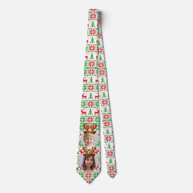 fun custom  Xmas reindeer diadem photo in hole Tie (Front)