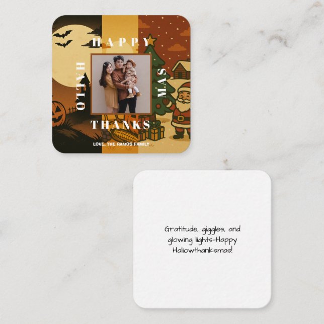 Fun Customizable Happy Hallowthanksmas Playful Card (Front/Back)