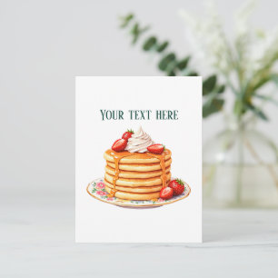 Fun customizable strawberry pancakes diner postcard