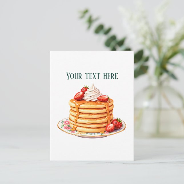 Fun customizable strawberry pancakes diner  postcard (Standing Front)