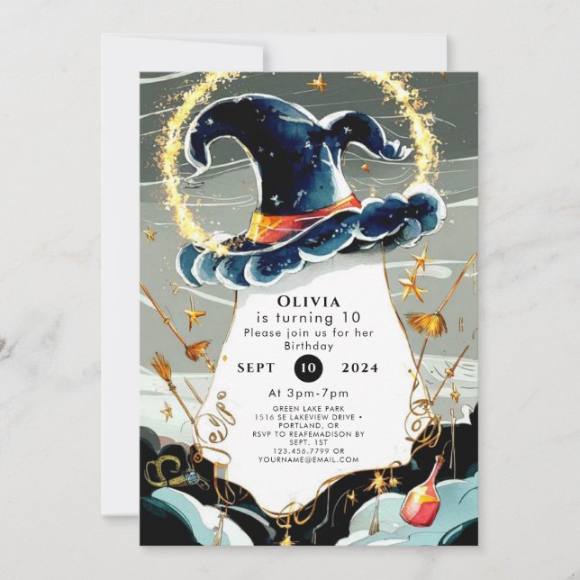 Fun Customized Magic Wizard Birthday Invitation (Front)