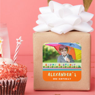 Fun & Cute Birthday Train Boy's Party Favour Photo Square Sticker